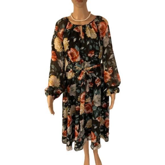 Tahari ASL Fit and Flare Long Sleeved Midi Dress size 12 - Picture 3 of 14